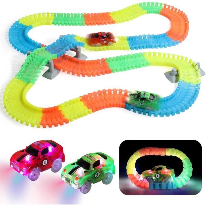 Circuit Voiture Enfant – 240 Pièces Flexibles Lumineuses, 2 Voitures LED, Ponts, 360 Cm De Piste, Cadeau éducatif 3-6 Ans