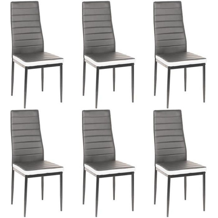Lot de 6 chaises ROMANE grises Bandeau blanc pour salle à manger