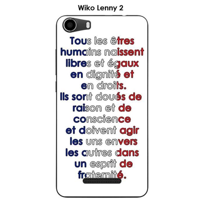 Coque Wiko Lenny 2 Design Citation Tous Les Etres Texte Noir Fond Blanc Cdiscount Telephonie