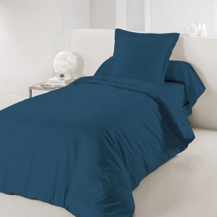 Housse de couette Bleu marine 140 x 200 cm / 100% Coton / 57 Fils/cm² pour  lit 1 place - Cdiscount Maison