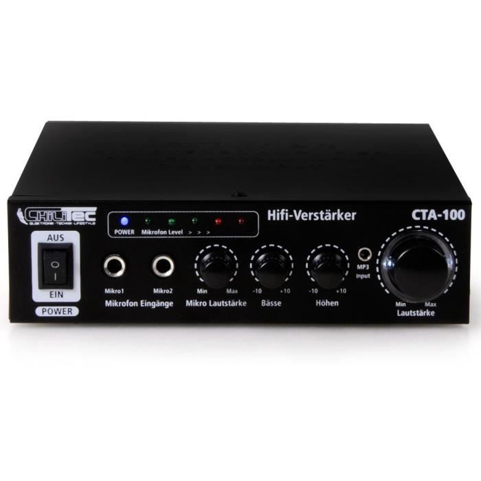Amplificateur Hi-Fi Compact Cinch In Stéréo CTA-100 - Noir - 100W - Design Classique