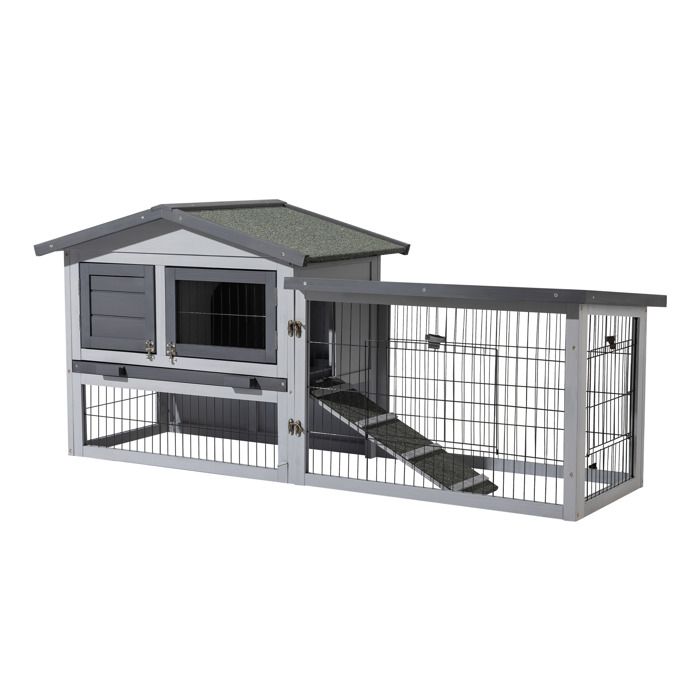 Wiltec Poulailler avec Nichoir Enclos et Pondoir – 1440 x 525 x 685 mm – en Bois sapin – Toit bitumé – avec Grillage et Bac à crott