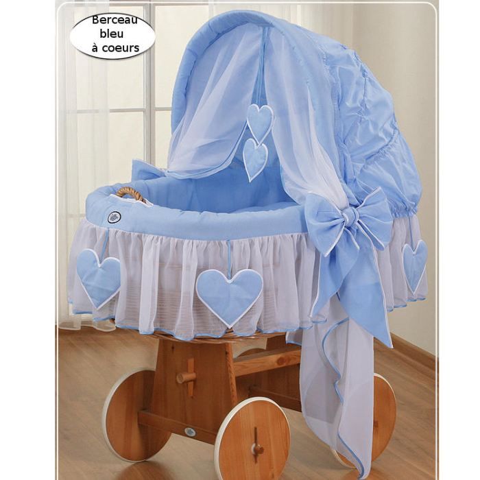 Berceau Bebe Osier Complet Textile Bleu Coeurs Cdiscount Puericulture Eveil Bebe