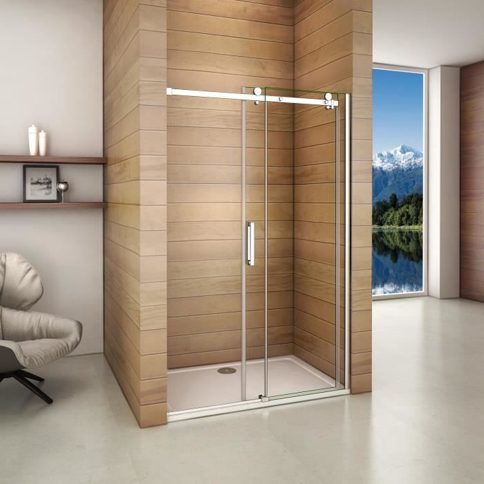 Aica porte de douche coulissante 130x195cm,paroi de douche,8mm verre tremp/é anticalcaire,installation en niche