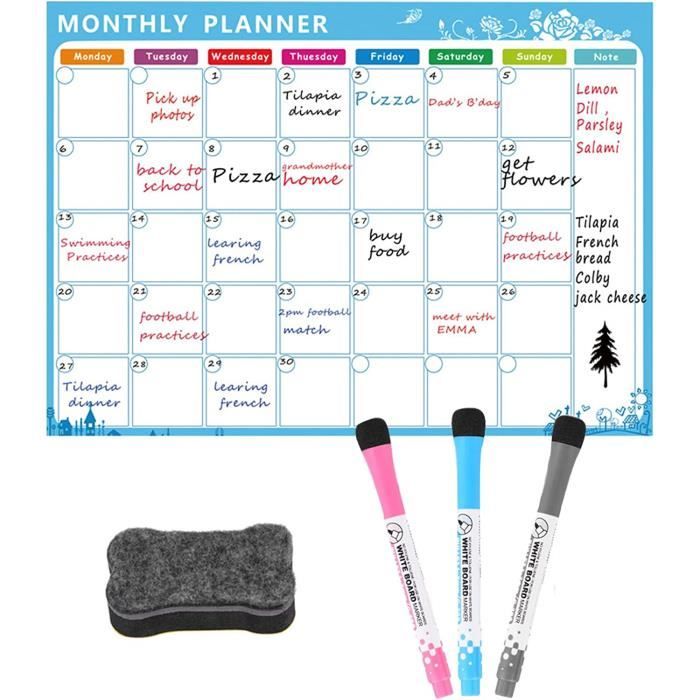 Planning Magnétique Frigo Effaçable 30x20 Cm - Avec Feutres, Pour Menu Semaine Et Organisation