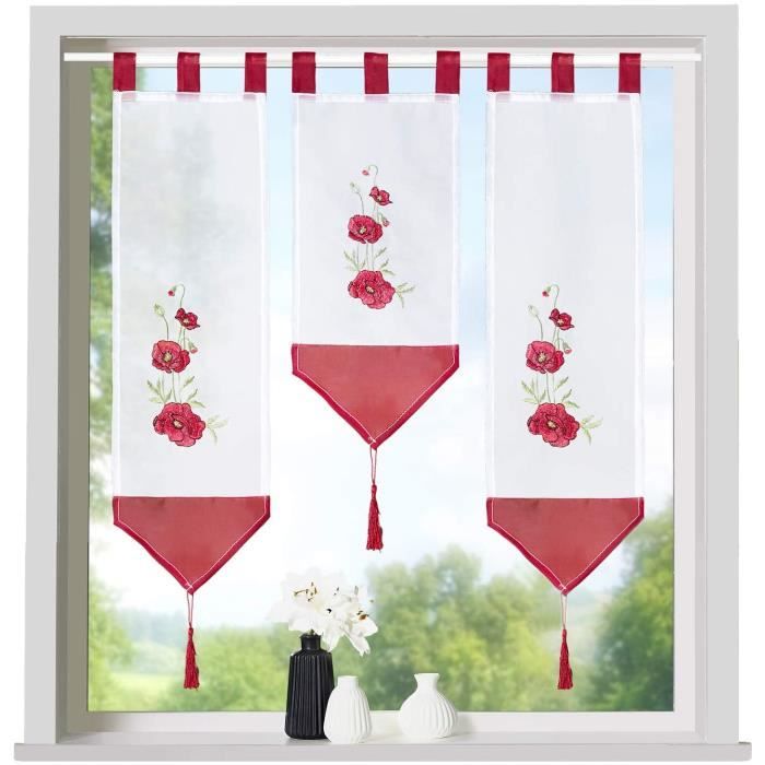 Lot De 2 Rideaux Brise-bise Beige 70x60 Cm | Style Lin, Semi-transparent, Passants - Pour Cuisine, Chambre, Caravane - 9