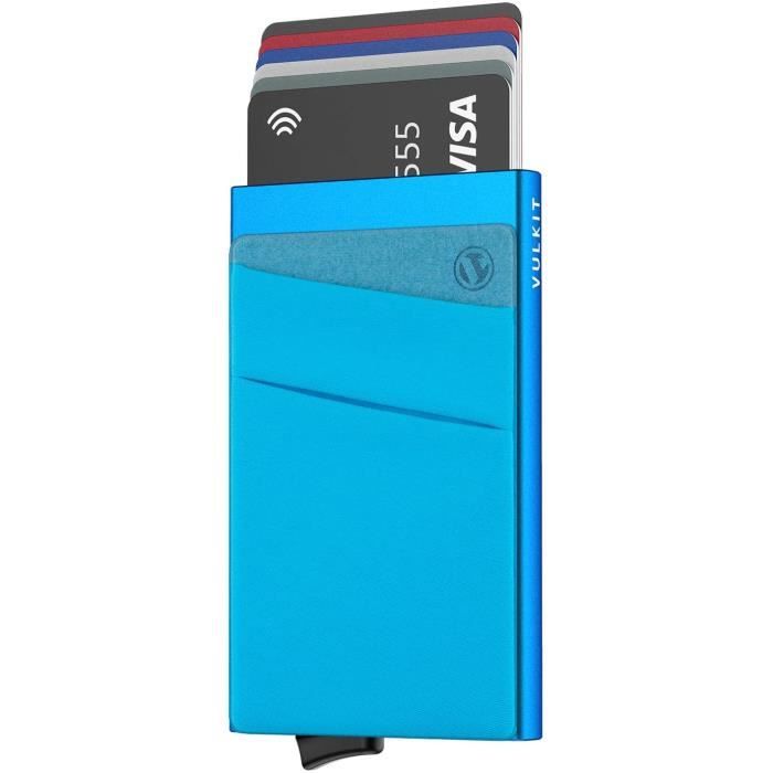 VULKIT Porte-Cartes de Crédit Homme Porte Carte Bancaire en Cuir RFID Portefeuille Pop Up avec 3 Emplacements for Cartes & Billets 