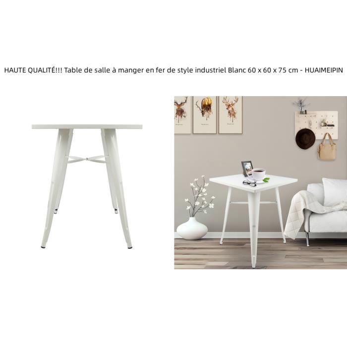 table de salle à manger en fer de style industriel blanc 60 x 60 x 75 cm - huaimeipin