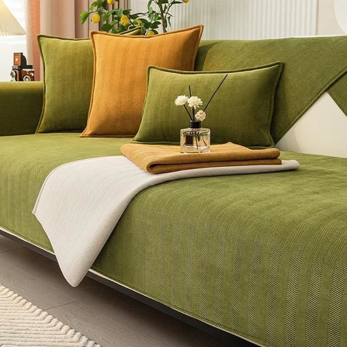 Housse de canapé - AUTREMENT - Chevron Chenille - 90x90 cm - Vert - Lavable en machine