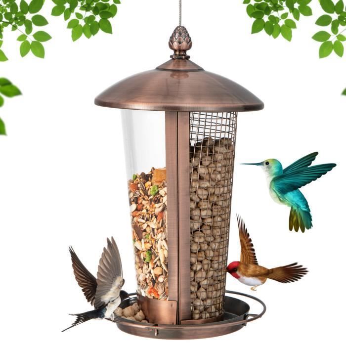 COSTWAY 2 en 1 Mangeoire à Oiseaux Suspension en Métal Capacité 1L Mangeoire pour Oiseaux Sauvages Extérieure avec Trous de