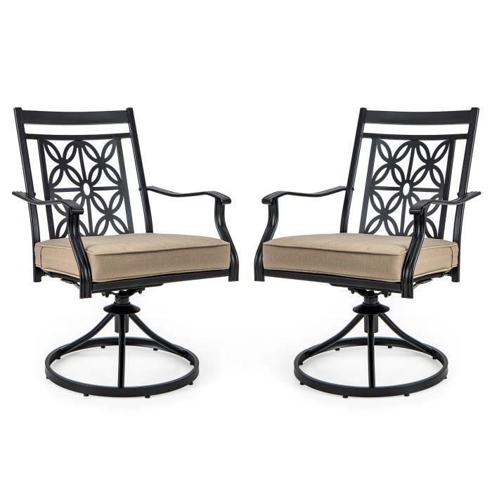 COSTWAY Lot de 2 Chaises Fauteuils de Jardin en Métal - Base Rotative à 360° Coussin 9CM - Charge 150 kg - Intérieur Extérieur COSTWAY Lot de 2 Chaises Fauteuils de Jardin en Métal - Base Rotative à 360° Coussin 9CM - Charge 150 kg - Intérieur Extérieur