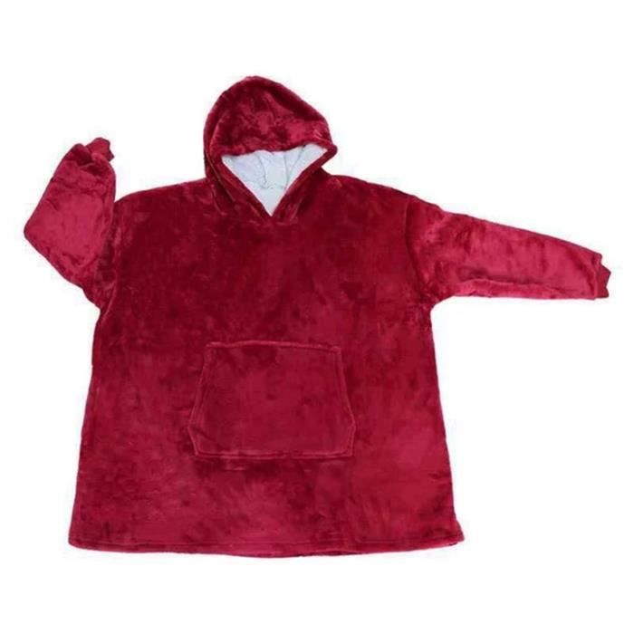 Meilleurs prix pour Plaid Pull Sweat à Capuche - DAMILY® - Taille Unique - Polaire Sherpa - Rouge - Poche Avant