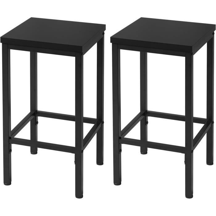 eugad lot de 2 tabouret de bar, chaise de cuisine industriel, avec repose-pieds, en bois aggloméré + métal, noir e0ag0084-2