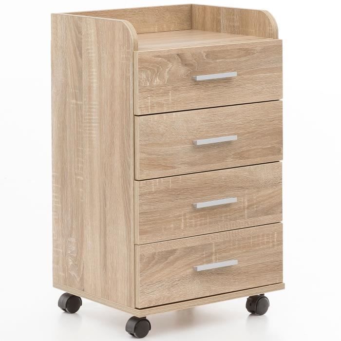 Caisson de Bureau FINEBUY - 4 tiroirs - Marron - 40x70 5x33 cm