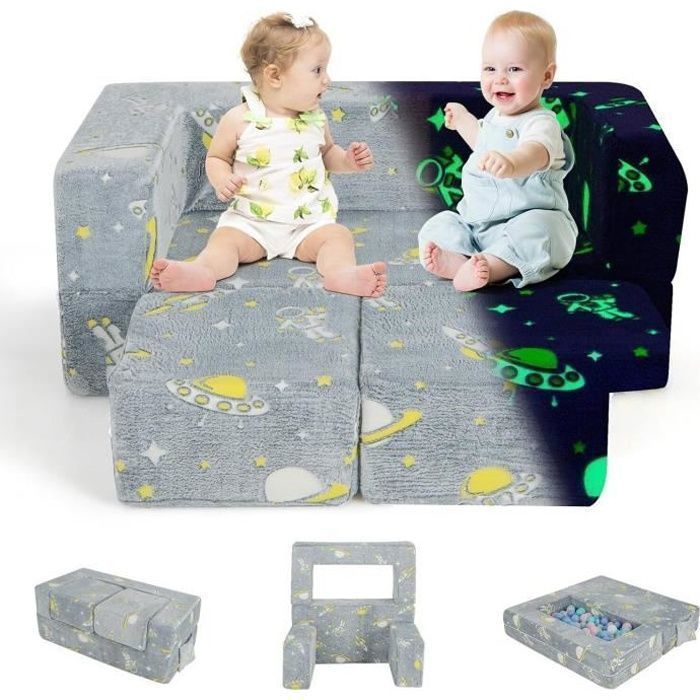 GOPLUS Canapé Enfant 9PCS Modulaire Convertible - Jeu De Mousse Avec Piscine à Balles (Gris)