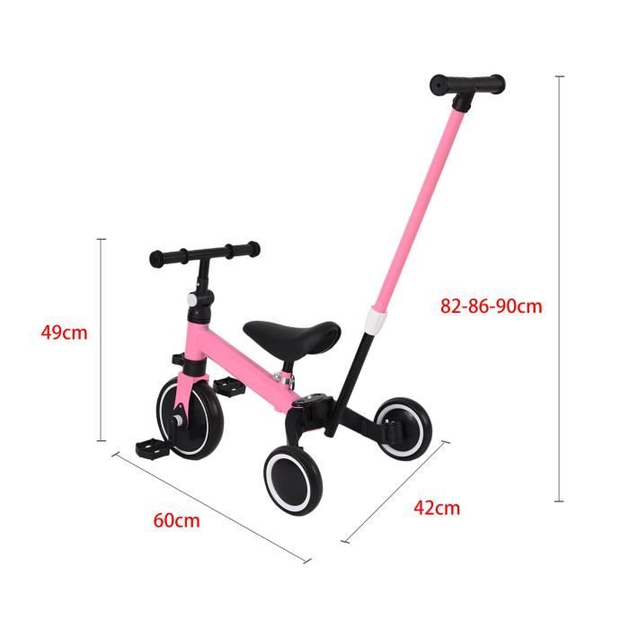 Tricycle à pédales avec barre de poussée - HUOLE - Rose - Pour enfant de 18 mois à 4 ans