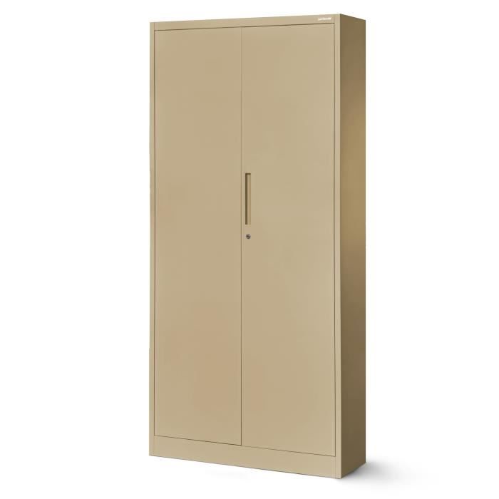 jan nowak armoire de bureau métallique 4 étagères tôle d'acier revêtement en poudre 195 cm x 90 cm x 40 cm, beige