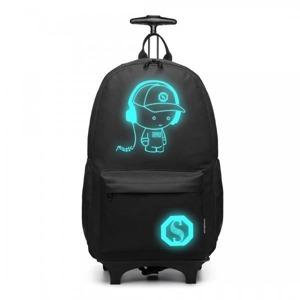 kono sac à dos pour ordinateur portable lumineux fonctionnel roulettes voyage, 30 x 48 x 17cm, noir