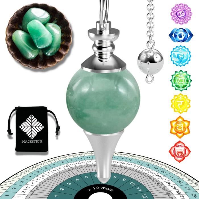 Pendule divinatoire de Radiesthésie en Aventurine Verte – Pendule Sephoroton en Pierre Naturelle – 14 GR [GARANTIE A VIE]