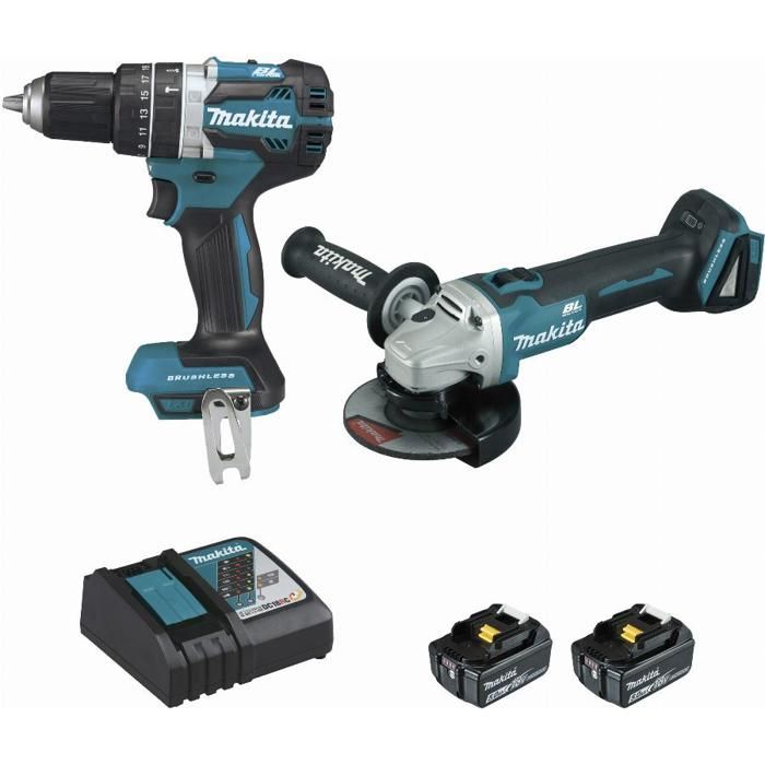 Pack de 2 outils 18 V + 2 batteries 5Ah + chargeur + 2 coffret MacPak - MAKITA - DLX2210TJ1 (DGA506 + DHP484)