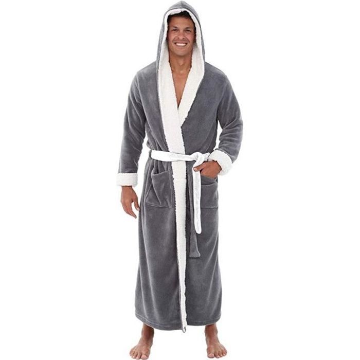 Peignoir D'hiver Long Avec Capuche Pour Homme - Polaire Douce Et Chaude - Taille L à XXL
