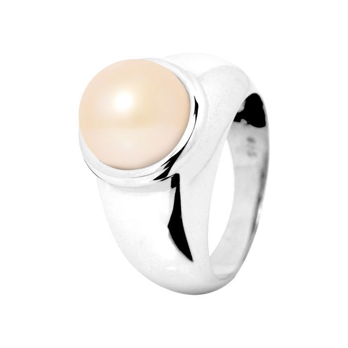 Bague Réglable Perle De Nacre Massive 8mm - Monture Argent Massif 925 Et Zircons - Neuf Avec étiquette