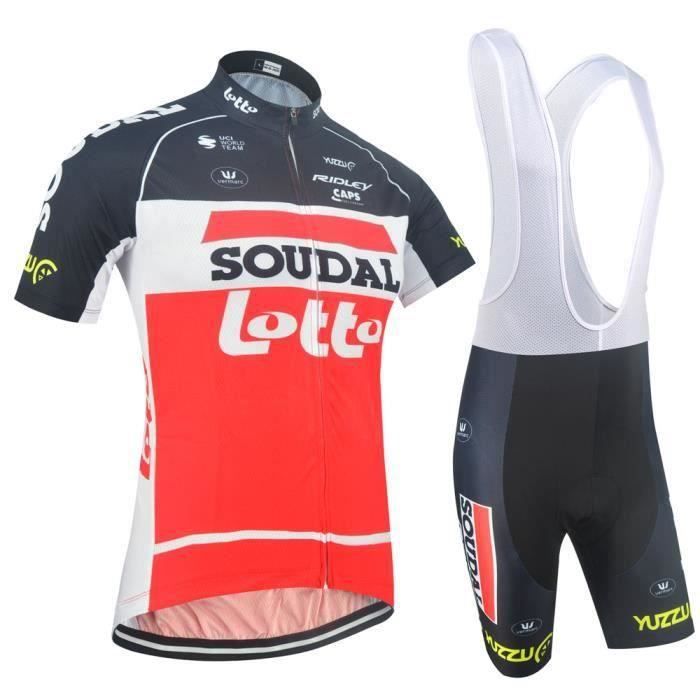 Ensemble Cuissard Maillot Cycliste Homme Rouge Manches Courtes