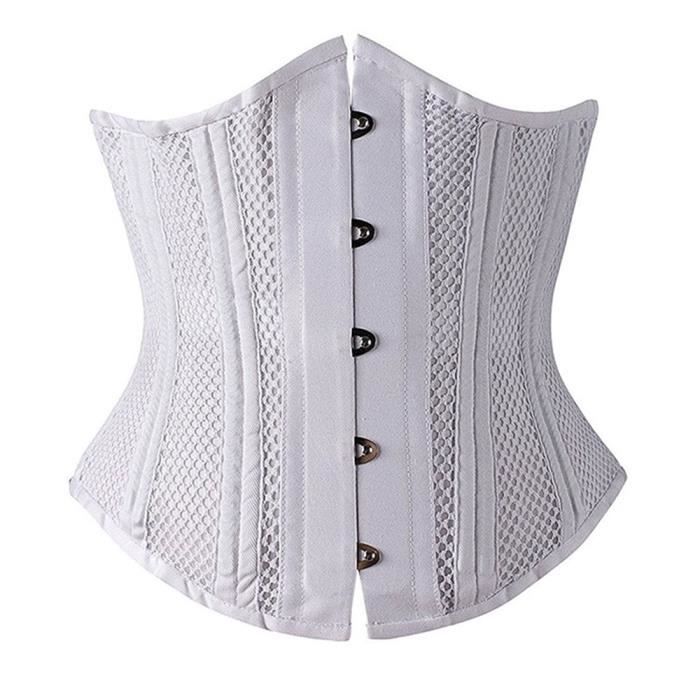 Corset Femme Blanc En Coton - 20 Baleines Acier (dont 4 Rigides) - Réduction Taille 7,6-12,7 Cm - Pré-lacé, Busk Avant - Pour Soirée, Cosplay, Mariage - 3