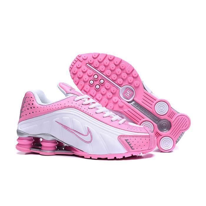 Nike Shox R4 Femme Chaussures Entra nement de Sport Blanc Rose