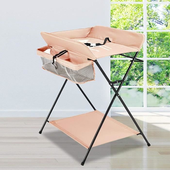 Table à Langer Pliable Portable - Avec Rangement, Ceinture Sécurité, Hauteur Réglable - Noir/Blanc