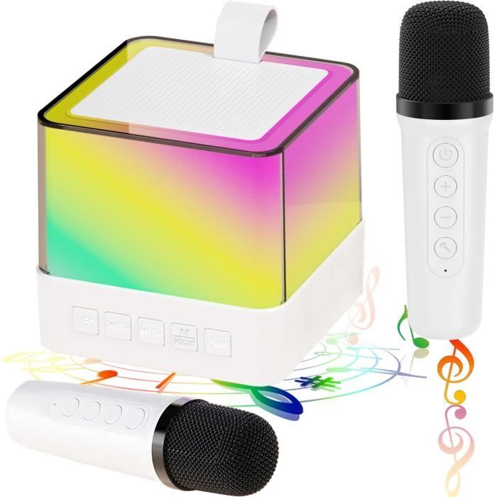 Mini Machine Karaoké Portable Micros Sans Fil Machine Karaoké Portable Avec 2 Micros - Bluetooth, Lumières RGB, 6W Divertissement Musical Familial