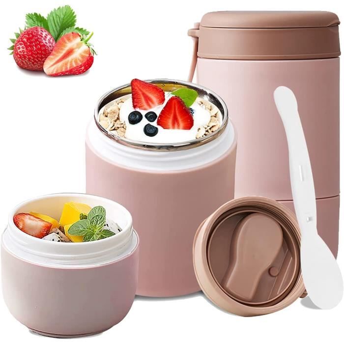 Dreamhigh® Boîte Alimentaire Isotherme 800ml avec Sac à Lunch, Thermo Isolant Contenant avec Cuillère, Thermos Alimentaire Chaud sans BPA, pour Ecole, Bureau (Rose