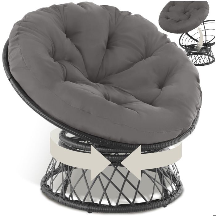 Fauteuil de jardin - TECTAKE - Siège détente dextérieur en rotin GARGANO avec coussin rond confortable robuste - Noir
