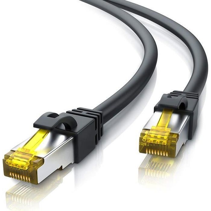 Blanc deleyCON 10m RJ45 Câble de Raccordement Câble Ethernet Câble Réseau avec Câble Brut CAT7 S-FTP PiMF Blindage Gigabit Câble LAN SFTP Cuivre DSL Commutateur Routeur Panneau de Brassage