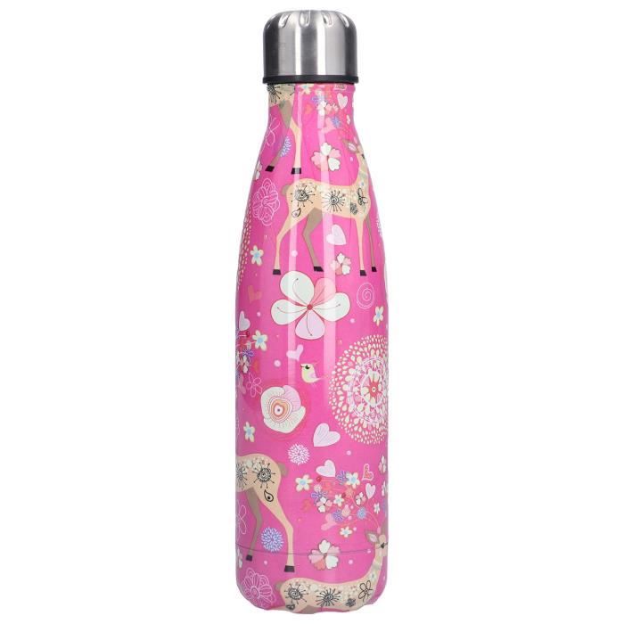 Gourde Isotherme Enfant 600 Ml Avec Paille - Acier Inox 18/8 - Motif Papillon Rose - Garde Froid 24h, Chaud 12h - 5