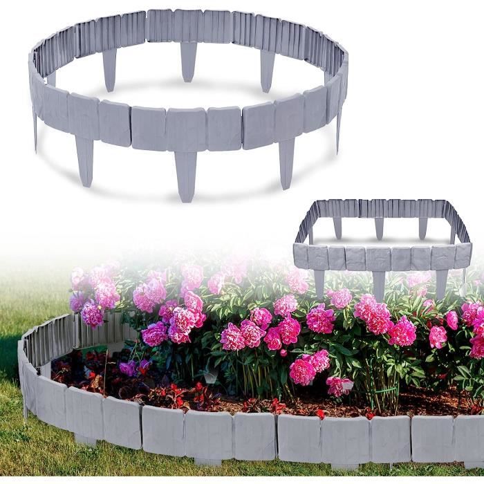 Lot De 80 Bordures De Jardin En Plastique - 12.8m Total - Installation Sans Creuser, Aspect Pierre - Démarcation Pelouse