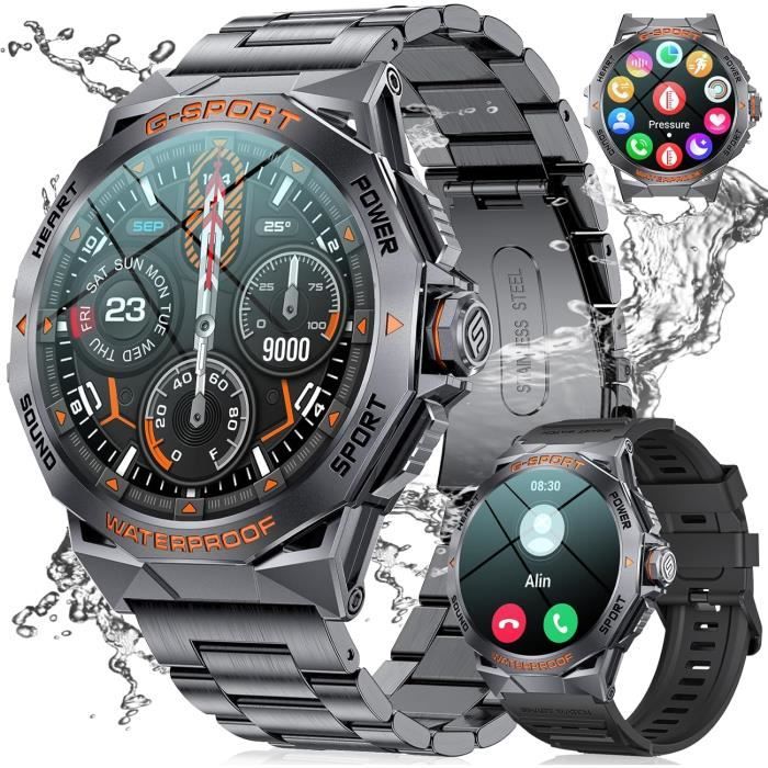 Montre Connectée Homme Pour Android Ios Avec Appel Bluetooth 1 43 Amoled Militaire Smartwatch Homme Avec 400 Mah Fréquence [D9718]