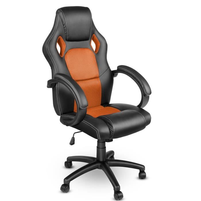 TRESKO Chaise de bureau Fauteuil de bureau RACING SPORT GAMER Noir - Orange Rembourrage Épais - Hauteur Réglable