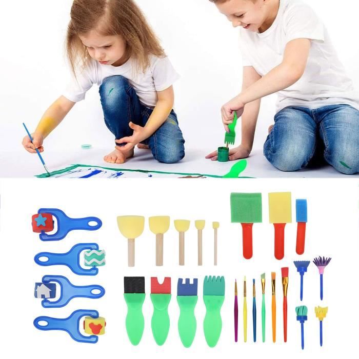 Kit de tampon éponge - VBESTLIFE - 26pcs - multi-formes - rouleau de peinture - enfants artisanat