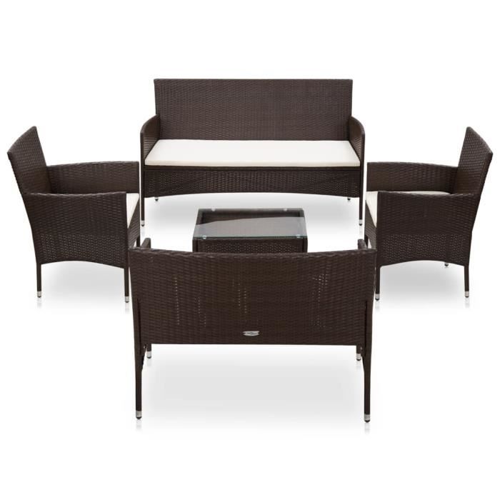 vidaXL Salon de jardin 5 pcs avec coussins Résine tressée Marron