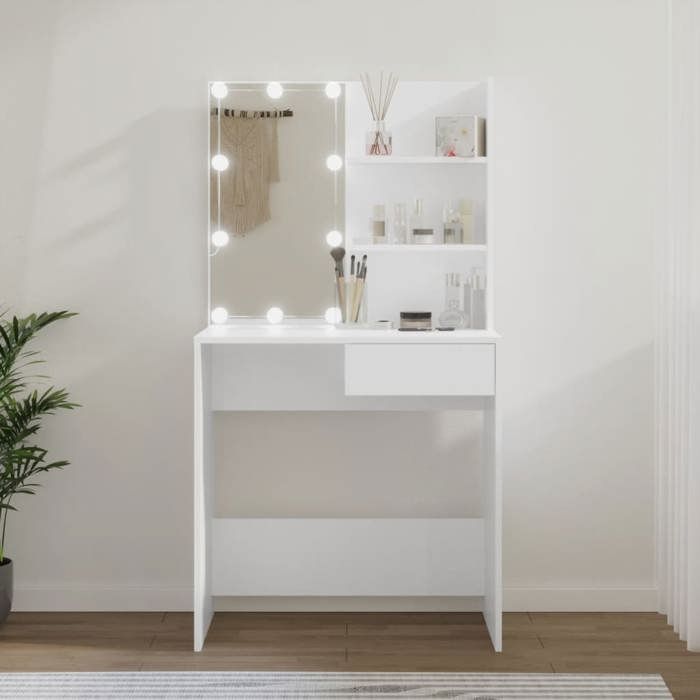 Coiffeuse - Kaptafel - 74 5x40x141 cm - LED avec USB - Bois dingénierie - Blanc
