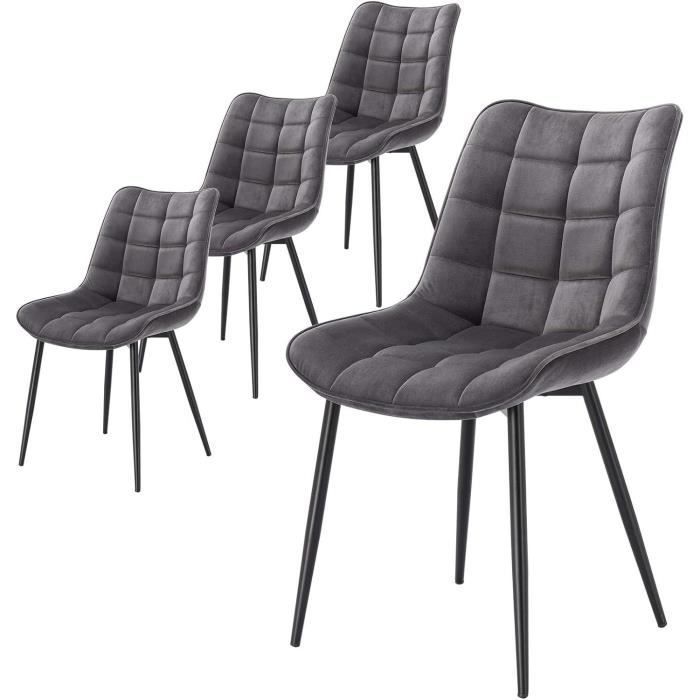WOLTU Lot de 4 Chaises de salle à manger Chaise de cuisine scandinaves en velours Pieds en métal Gris foncé W0ATT0009-4