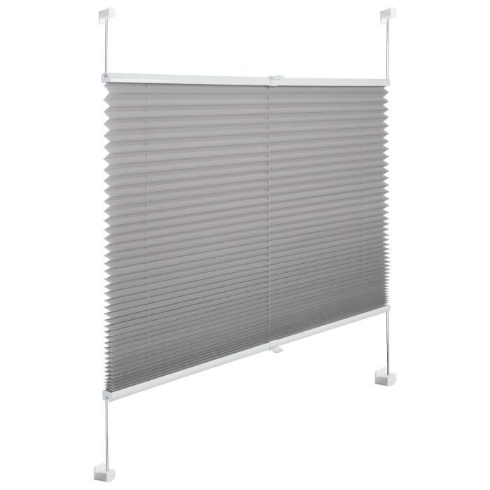 Store plissé pour Fenêtre ou Porte - WOLTU - 70x130cm - Installation rapide et sans perçage - Gris