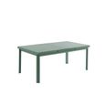 Salle à manger de jardin en aluminium : une table extensible 180/240cm et 8 fauteuils empilables avec accoudoirs acacia - Vert amand-1