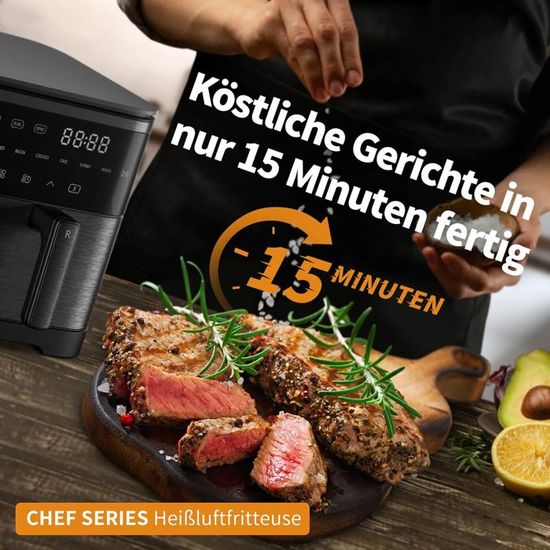 4 Personnes Friteuse Sans Huile HAIMEEC 4L - 8 Programmes - Ecran Tactile - 1350W - Jusqu'à 90% Moins De Gras - Nettoyage Facile 4 Litres