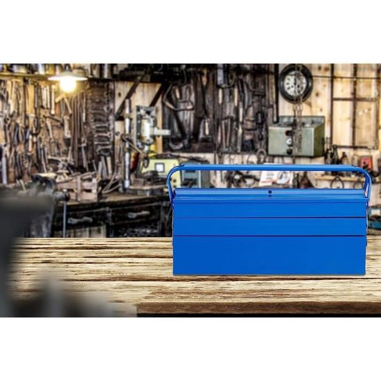 Relaxdays boîte à outils vide, 5 compartiments, poignée, métal, à fermer,  caisses à ustensiles, 21 x 53 x 20 cm, bleu