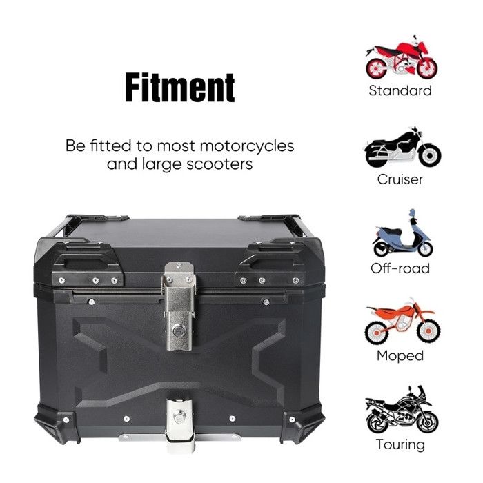 Top Case Moto Universel 65L - Alliage Aluminium Imperméable - Avec Serrure - Pour Casque Et équipements - 5