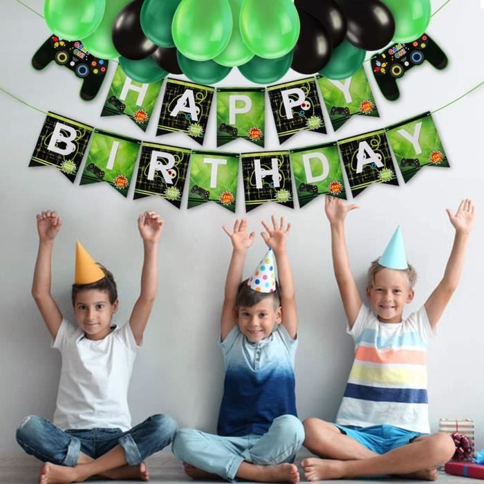 Déco d'anniversaire pour garçon, gamecontroller ballons et ballons noirs  verts, joyeux anniversaire jeu sur bannière de bienve[1758] - Cdiscount  Maison