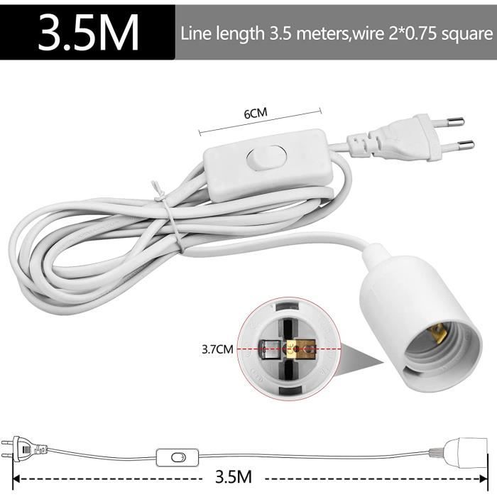 Câble Suspension Luminaire Blanc Shine - Fil Electrique En Tissu 3,5M - 5 X  Ampoules Douille E27 - Pour Salon, Cuisine, Cham[x1003] - Cdiscount Maison