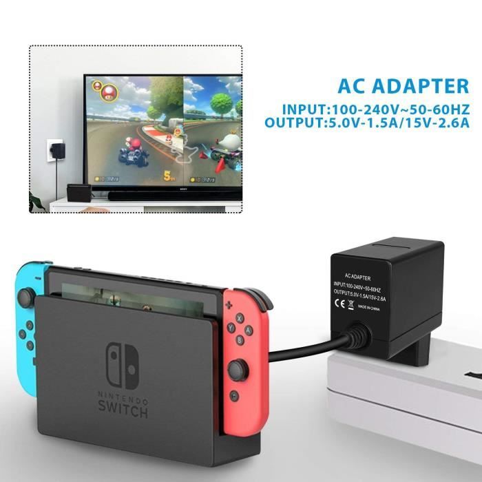 Chargeur pour Nintendo Switch / Switch Lite / Nintendo Switch Pro  Controller - Alimentation 2A / 2000mA, Cordon / Câble de Charge 1,2m